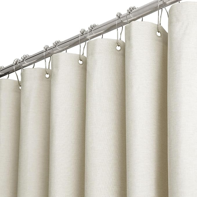 BTTN Fabric Shower Curtain, Linen Textured Heavy Duty Polyester Cloth Shower Curtain Set with Plastic Hooks, Light Cream, 72" W x 84" L (Pack of 1)