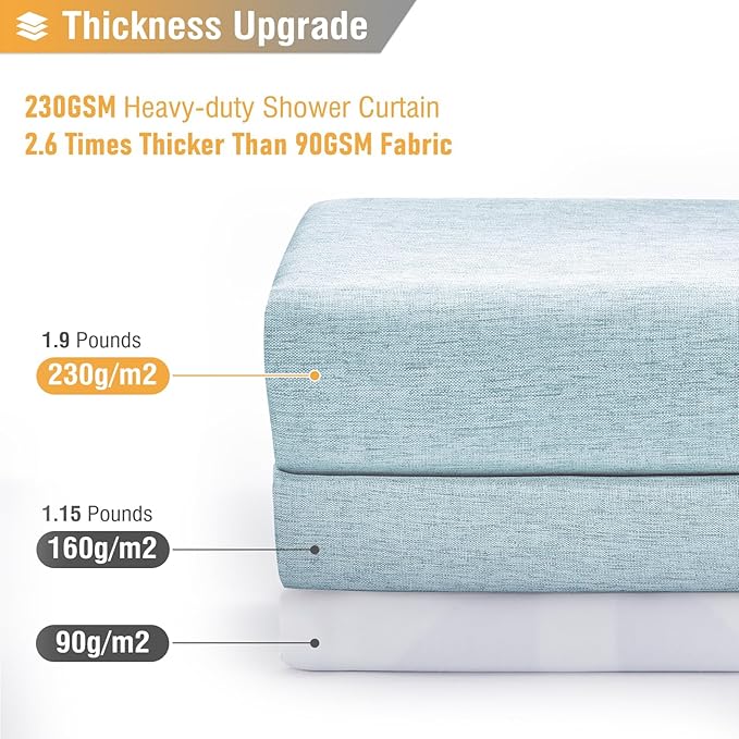 BTTN 78 Inch Long Shower Curtain - Linen Textured Weighted Fabric Shower Curtain Set with 12 Hooks, Tall Hotel Neutral Heavy Duty Waterproof Polyester Shower Curtains for Bathroom - 72x78 - Fog Blue