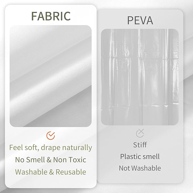 ALYVIA SPRING Stall Fabric Shower Curtain Liner Waterproof - 60" x 72", Soft & Lightweight Stall Size Shower Curtain with Magnets, Machine Washable - 60x72, White