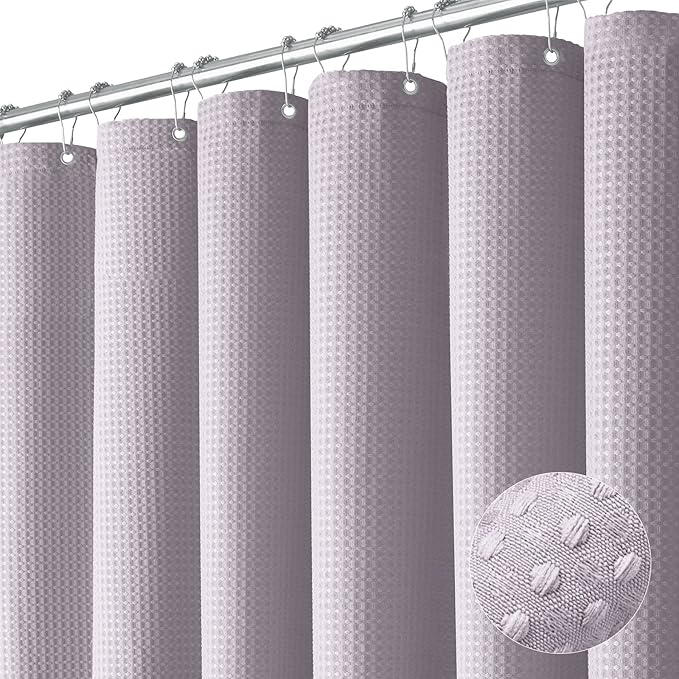 Dynamene Extra Long Shower Curtain - 84 Inch Long Waffle Weave Heavy Duty Fabric Bathroom Shower Curtain, Neutral Weighted Hotel Thick Bath Curtain Set with 12 Plastic Hooks,72x84, Lavender