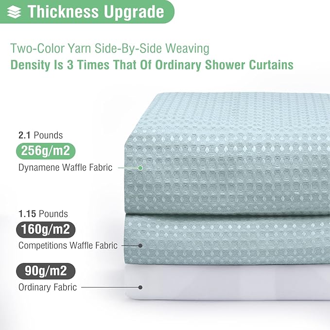 Dynamene 60 inch Stall Shower Curtain - Waffle Weave Heavy Duty Thick Fabric Shower Curtains for Bathroom,Weighted Hotel Spa Luxury Cloth Bath Curtain Set with 10 Plastic Hooks,60x72, Fog Blue