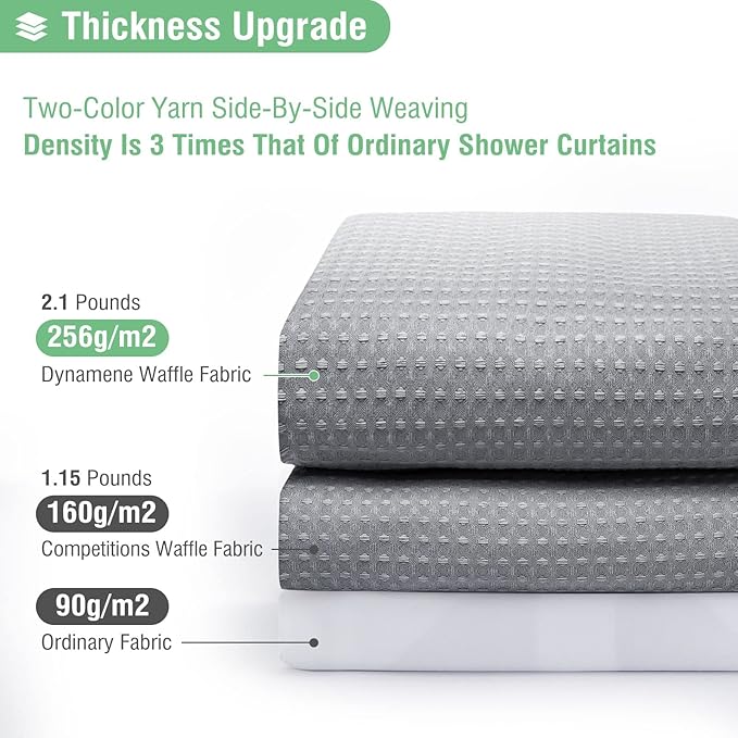 Dynamene Stall Fabric Shower Curtain - 48 inch Wide Waffle Weave Weighted Thick Cloth Shower Curtain for Bathroom, Neutral Heavy Duty Hotel Spa Luxury Bath Curtain Set with 8 Hook, 48x72, Grey/Gray