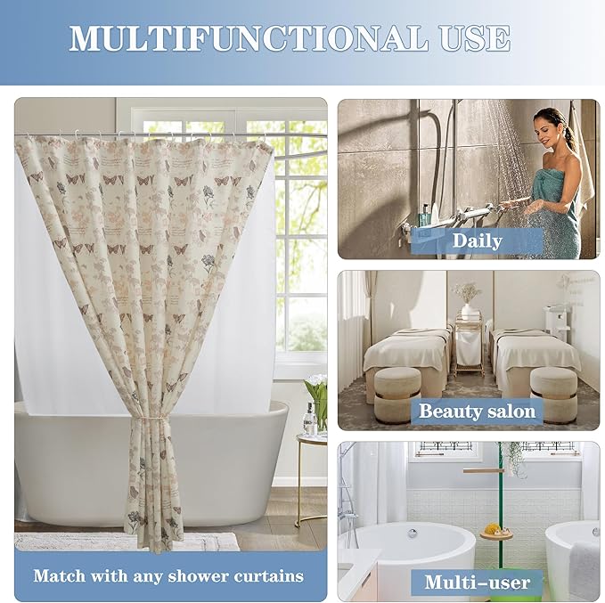 Nasitos Hotel Fabric Shower Curtain Liners 6 Pack - W70 x H72 - Water Resistant Lightweight Cloth Shower Liner for Bathroom, Machine Washable, Standard Size (White, Magnets Included)