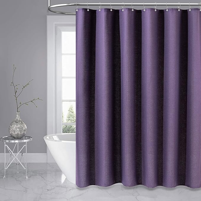 Dynamene Extra Wide Shower Curtain - 108 Inch Wide Waffle Weave Weighted Thick Cloth Bathroom Shower Curtain, Neutral Heavy Duty Hotel Bath Curtain Set with 18 Plastic Hooks,108x72, Purple