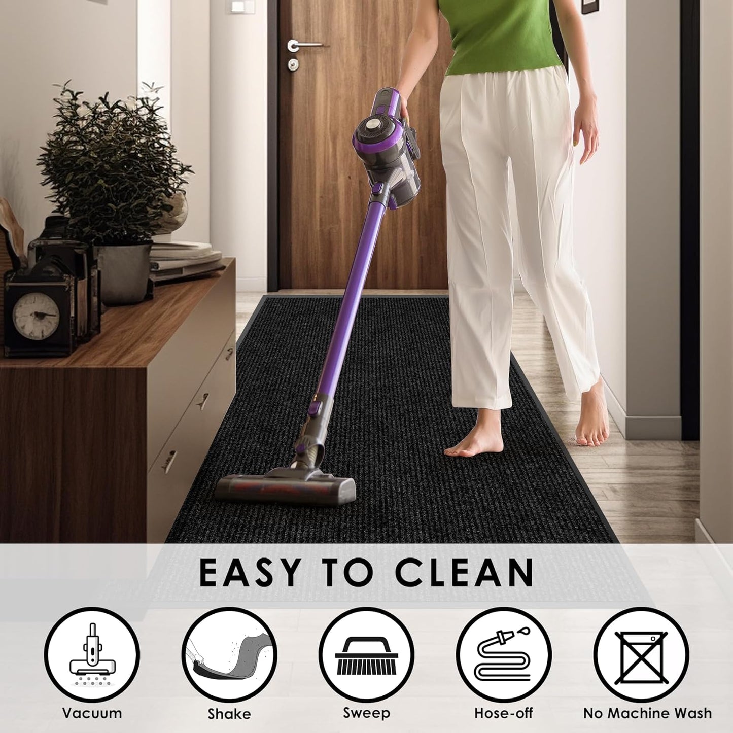 4′ x 61′ Front Door Mat Indoor Outdoor Entrance, Commercial Floor Mat Heavy Duty Dirt Trapper Entryway Doormat, Custom Size Non Slip Rubber Backing Welcome mat, Door Mat for High Traffic Area