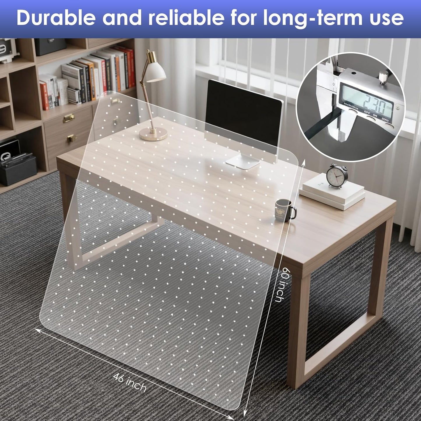 Kuyal Office Chair Mat for Carpet, 2 Pack 46x 60 Clear Heavy Duty Computer Chair Mat, Under Desk Protector Carpeted Floors Mat, Easy Chair Movement,Ship Flat