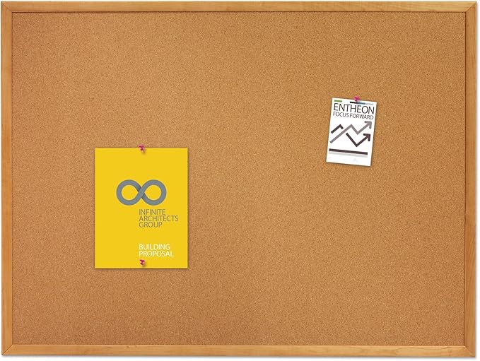Quartet Cork Board, Bulletin Board, 5' x 3' Corkboard, Oak Finish Frame (305)
