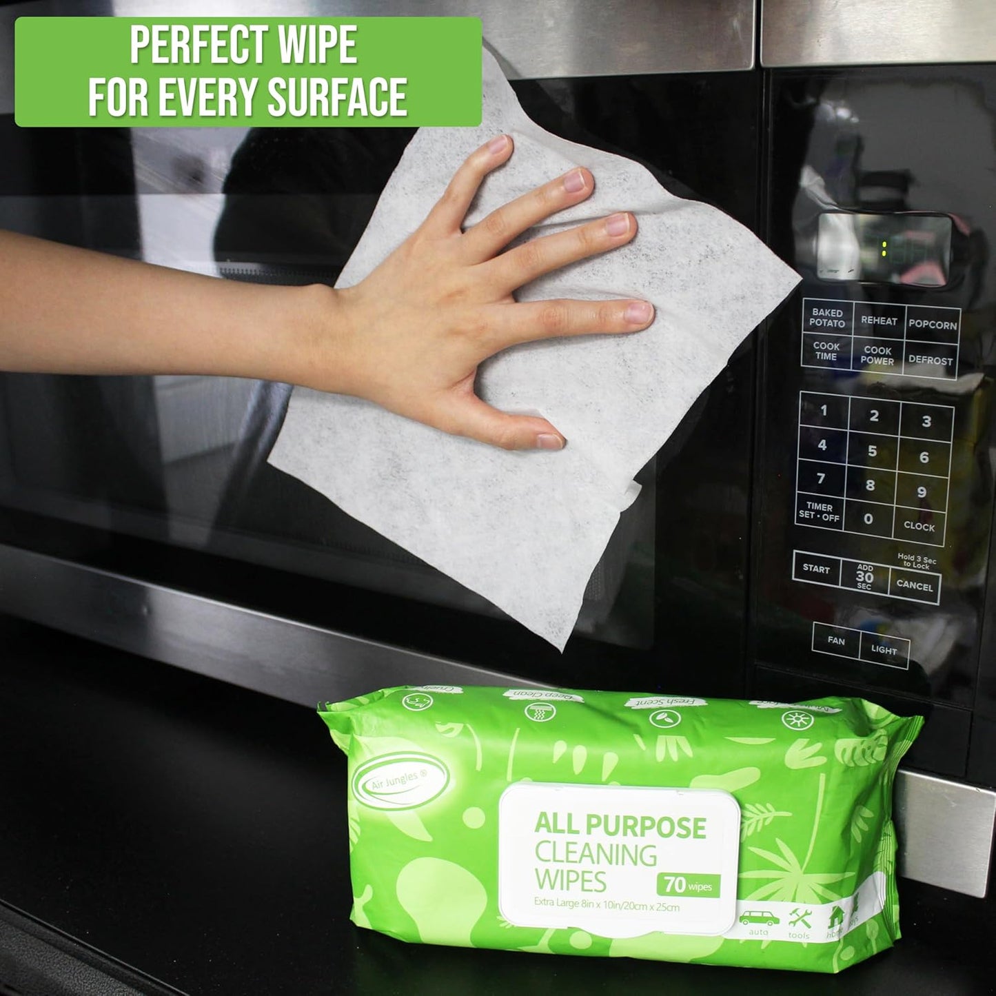 Air Jungles All Purpose Car and Home Cleaning Wipes 70 Count (Pack of 3), Extra Large 8" x 10" Size Cleaner Wipes for Car Interior Household Appliance Yoga Mat Desk Gym Equipment Couch Desk & Fabric