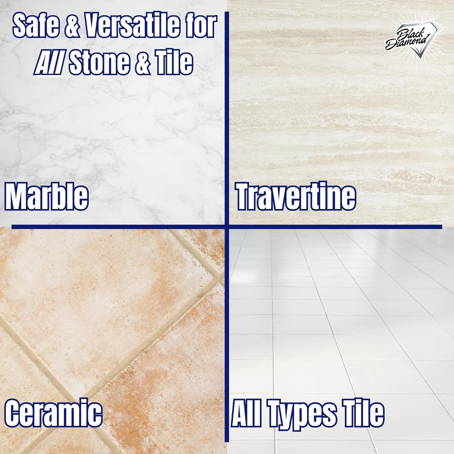 Black Diamond Stoneworks MARBLE & TILE FLOOR CLEANER. Great for Ceramic, Porcelain, Granite, Natural Stone, Vinyl and Brick. No-rinse Concentrate.(4-Gallons)