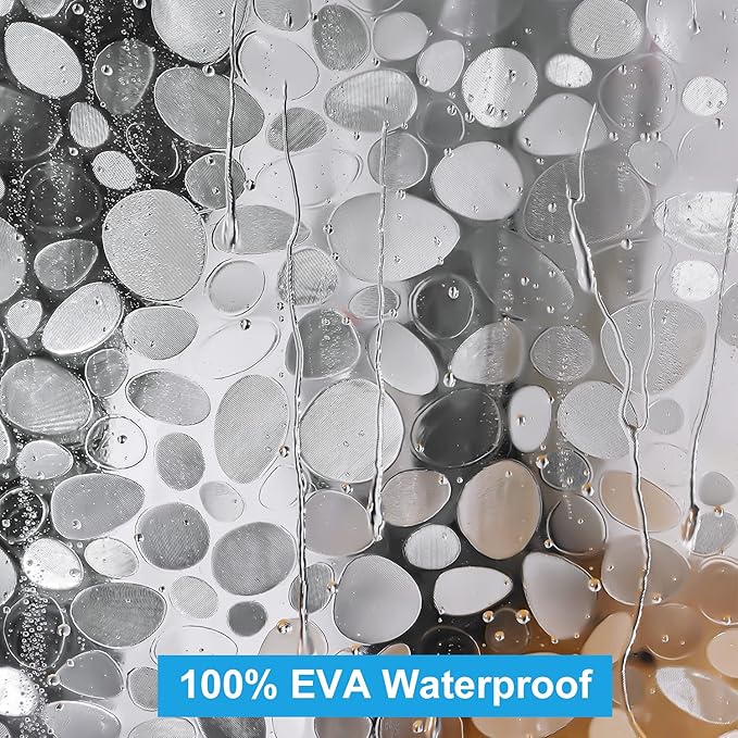 UFRIDAY Extra Long Shower Curtain Liner 72x86 Inch,EVA Plastic Waterproof Shower Curtain with 3 Big Magnets,Heavy Duty,Semi Transparent, 3D Cobblestone Bathroom Liner