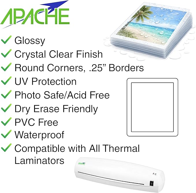 Apache 300 Pack Laminating Pouches 3 mil, Holds 11 x 17 Inch Menu Size (11.5 x 17.5 Inch Sheets), Office and School Supplies, Thermal Laminating Sheets, Super Clear, Round Corner