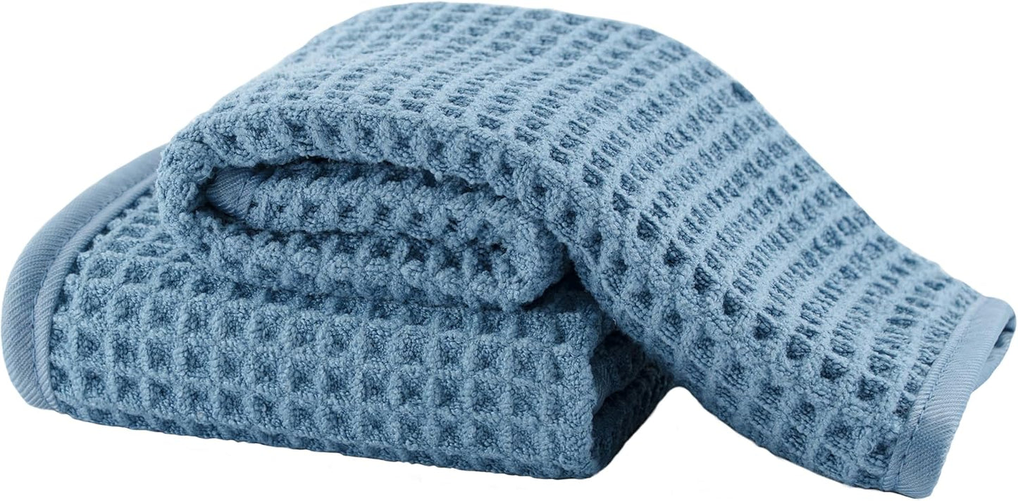 Microfiber Waffle Face Towels, 2 Pieces, Oversized, Soft, Absorbent, Fast Drying, Lint Free (Blue)