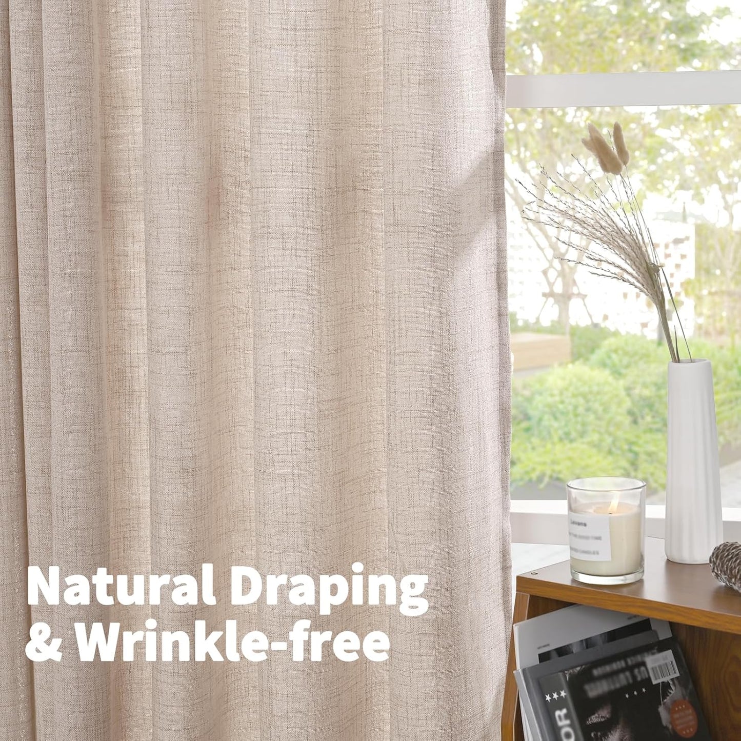 YoungsTex Natural Linen Curtains 63 Inch Length 2 Panels - Light Filtering Semi Sheer Window Drapes Textured Rustic with Pinch Pleated for Bedroom Living Room Office, 2 Panels, 40 X 63 Inch