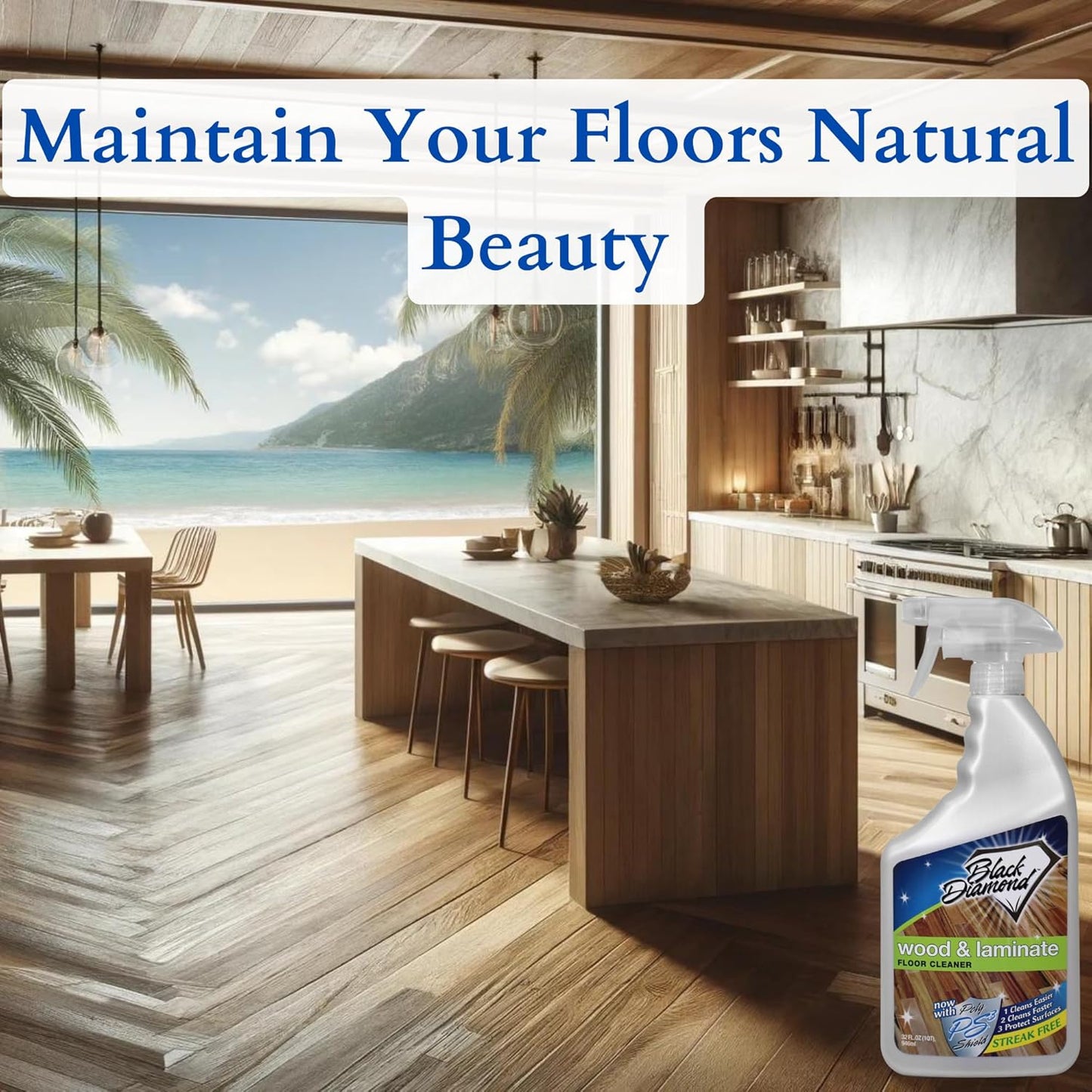 Black Diamond Stoneworks Wood & Laminate Floor Cleaner- Ready to Use Non-Toxic No-Rinse Formula - Safe for Vinyl, Wood, and Engineered Floors (160 FL Oz)