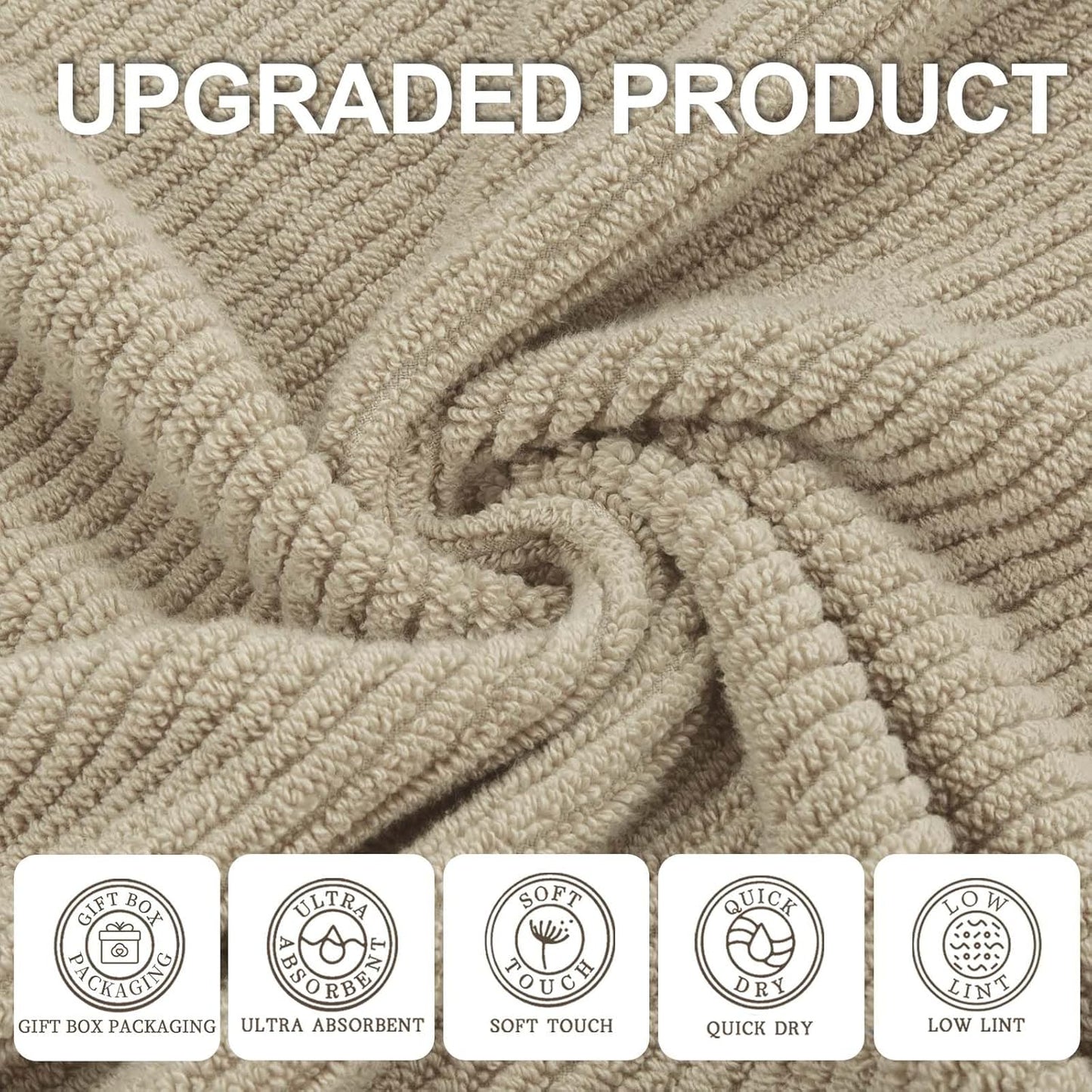 VOOVA & MOVAS Dark Beige Towels for Bathroom - 100% Cotton | Quick Dry | Soft | Thick, 3 Piece Towel Set, 1 Large Bath 30" x 56", 1 Hand 18" x 28",1 Wash Cloth 13" x 13", Bathroom Essentials,Dark Tan