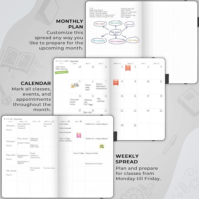 Clever Fox Teacher Planner – School Year Planner with Calendars & Lesson Plans – Book for Classroom & Homeschool Organization, A4 (Black)