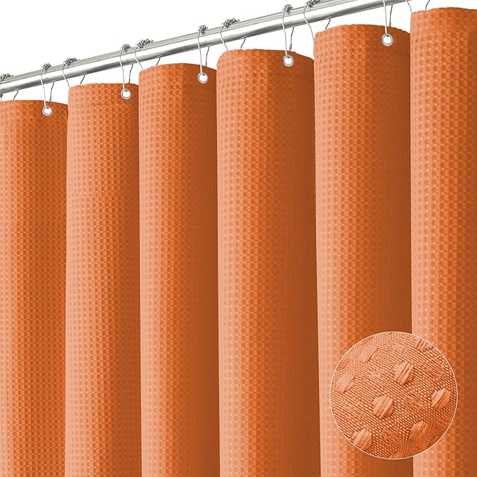 Dynamene Long Fabric Shower Curtain - 78 inch Long Waffle Weave Weighted Cloth Shower Curtains for Bathroom, Neutral Heavy Duty Hotel Spa Luxury Bath Curtain Set with 12 Hooks, 72x78, Burnt Orange