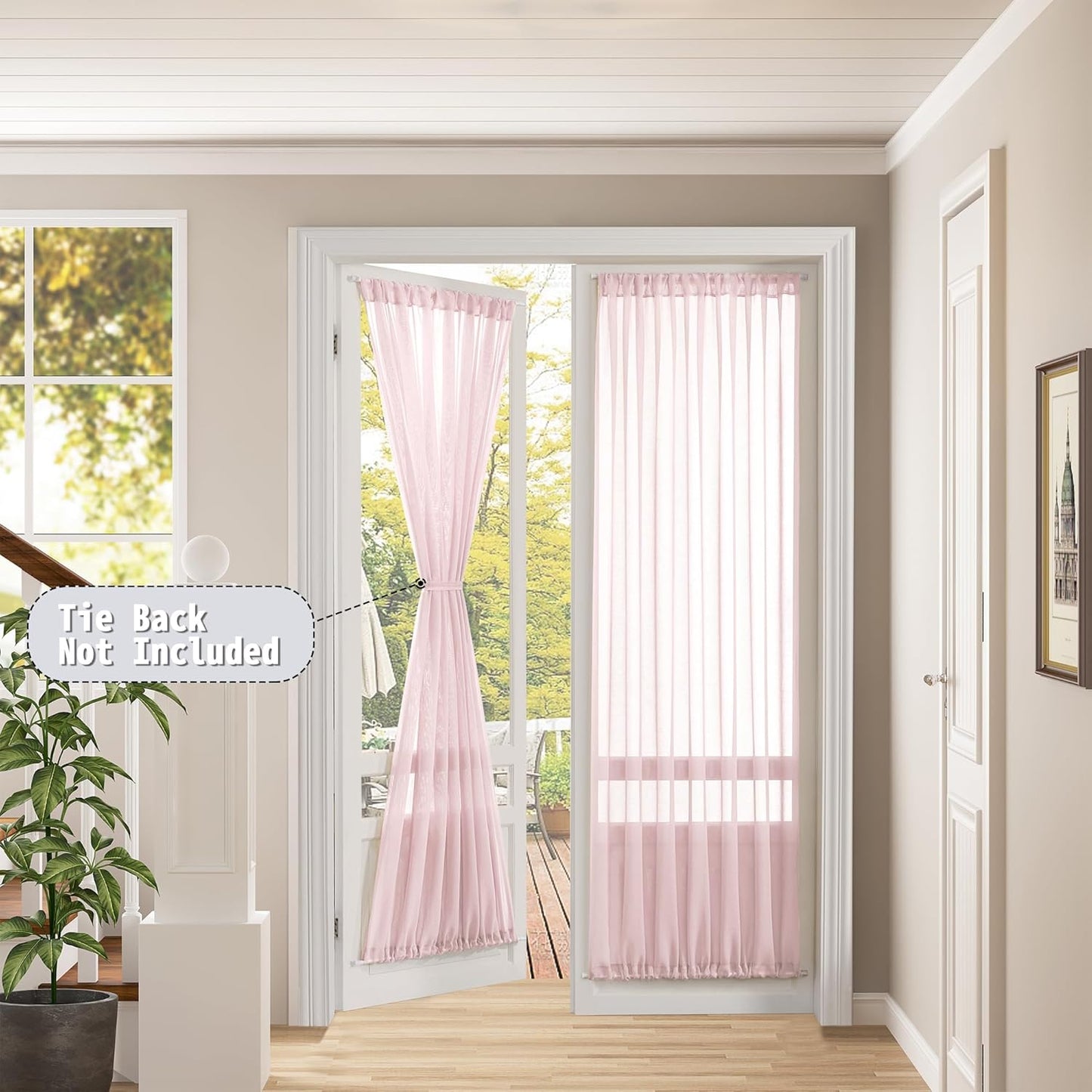 Tollpiz Sheer Door Curtain Closet Linen Textured Curtain Sheers Doorway Light Filtering Voile French Door Rod Pocket Curtains Patio Glass Door, 25 x 80 inches Long, Pink, Set of 1 Panel