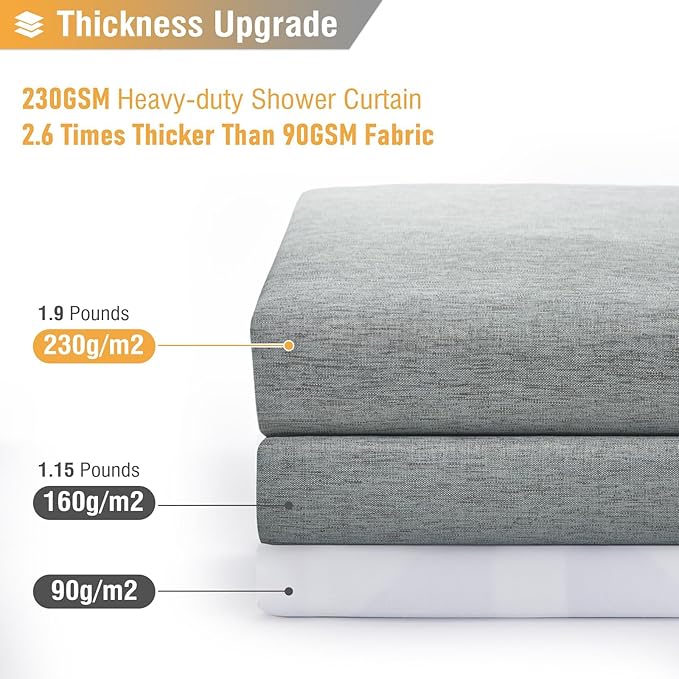 BTTN Stall Fabric Shower Curtain - 48x72 Inch Narrow Linen Textured Heavy Duty Shower Curtain Set with 8 Plastic Hooks, Hotel Spa Luxury Small Neutral Waterproof Bath Curtains for Bathroom - Gray/Grey