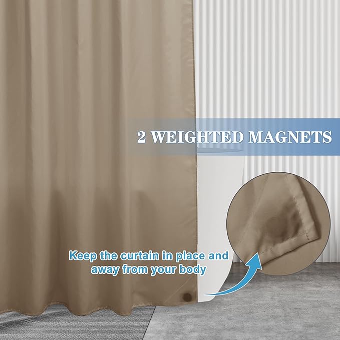 Nasitos Fabric Shower Curtain Liners 2 Pack - W72 x H72 - Washable & Water Resistant Cloth Shower Liner for Bathroom, Soft Hotel Quality, Standard Size (Khaki, 4 Separate Magnets Included)