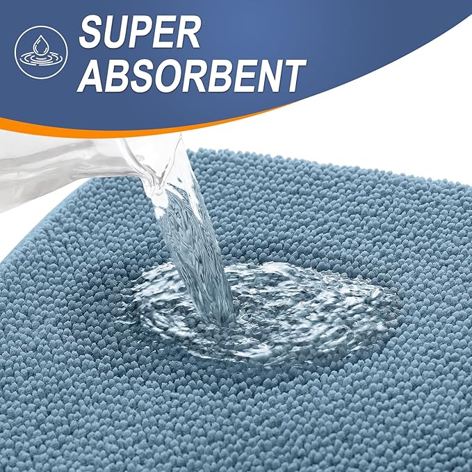 OLANLY Thick Memory Foam Bath Mats Rugs 40x24, Extra Soft Absorbent Bathroom Rug, Quick Dry Bath Mat, Non-Slip, Machine Washable Carpet for Bathroom, Tub and Shower, Home Decor Accessories, Airy Blue
