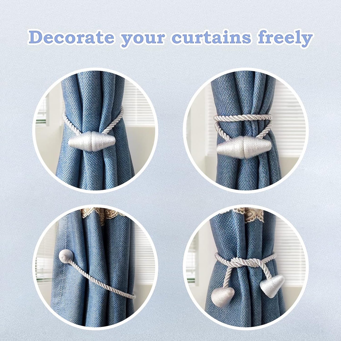 Hion Magnetic Curtain Tiebacks Beige 2pcs, Curtain Tiebacks Buckles Holdbacks Holders Hooks Clip for Home Bedroom Office Decorative Curtain