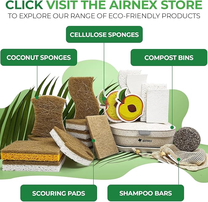 Natural Kitchen Sponges Pack of 18 - Biodegradable Cellulose and Coconut Husk Walnut Scrubbers - Odor Free Non Scratch - Eco Friendly Quick Drying Dishwashing Sponges