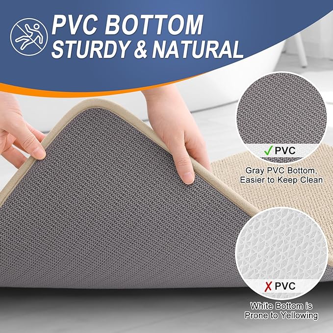 OLANLY Thick Memory Foam Bath Mat Rug 59x24, Extra Soft Absorbent Bathroom Rug, Quick Dry Bath Mats, Non-Slip, Machine Washable Carpet for Bathroom, Tub and Shower, Home Decor Accessories, Beige