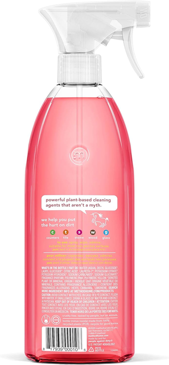 Method All-Purpose Cleaner, Pink Grapefruit, Plant-Based and Biodegradable Formula Perfect for Most Counters, Tiles, Stone, and More, 28 oz spray bottle (Pack of 2)
