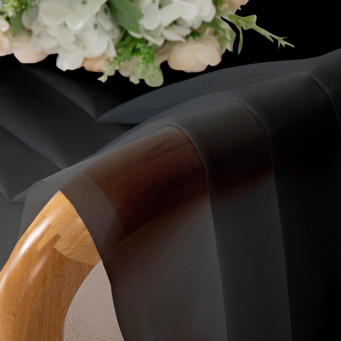 Chyhomenyc Black Sheer Tier Curtains 24 Inch Length, Small Window Curtains Treatment for Bathroom/Living Room/Cafe/Basement, Short Voile Curtain Tiers, 42W x 24L, Rod Pocket, 2 PCS