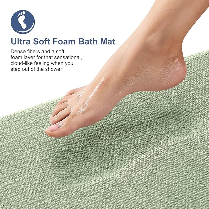 OLANLY Thick Memory Foam Bath Mat Rug 59x35, Extra Soft Absorbent Bathroom Rug, Quick Dry Bath Mats, Non-Slip, Machine Washable Carpet for Bathroom, Tub and Shower, Home Decor Accessories, Sage Green