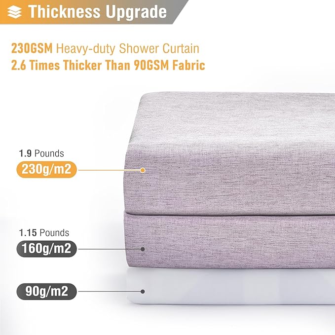 BTTN 78 Inch Long Shower Curtain, Linen Textured Thick Weighted Fabric Shower Curtain Set with 12 Hooks, Tall Hotel Neutral Heavy Duty Waterproof Polyester Shower Curtain for Bathroom, 72x78, Lavender