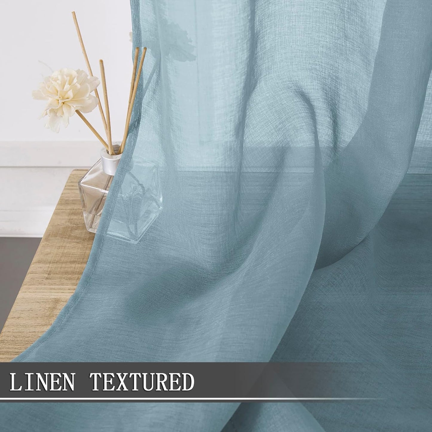 Tollpiz Sheer Curtain Linen Textured Living Room Curtains Sheer Light Filtering Rod Pocket Voile Curtain for Bedroom, 54 x 72 inches Long, Dusty Blue, Set of 2 Panels