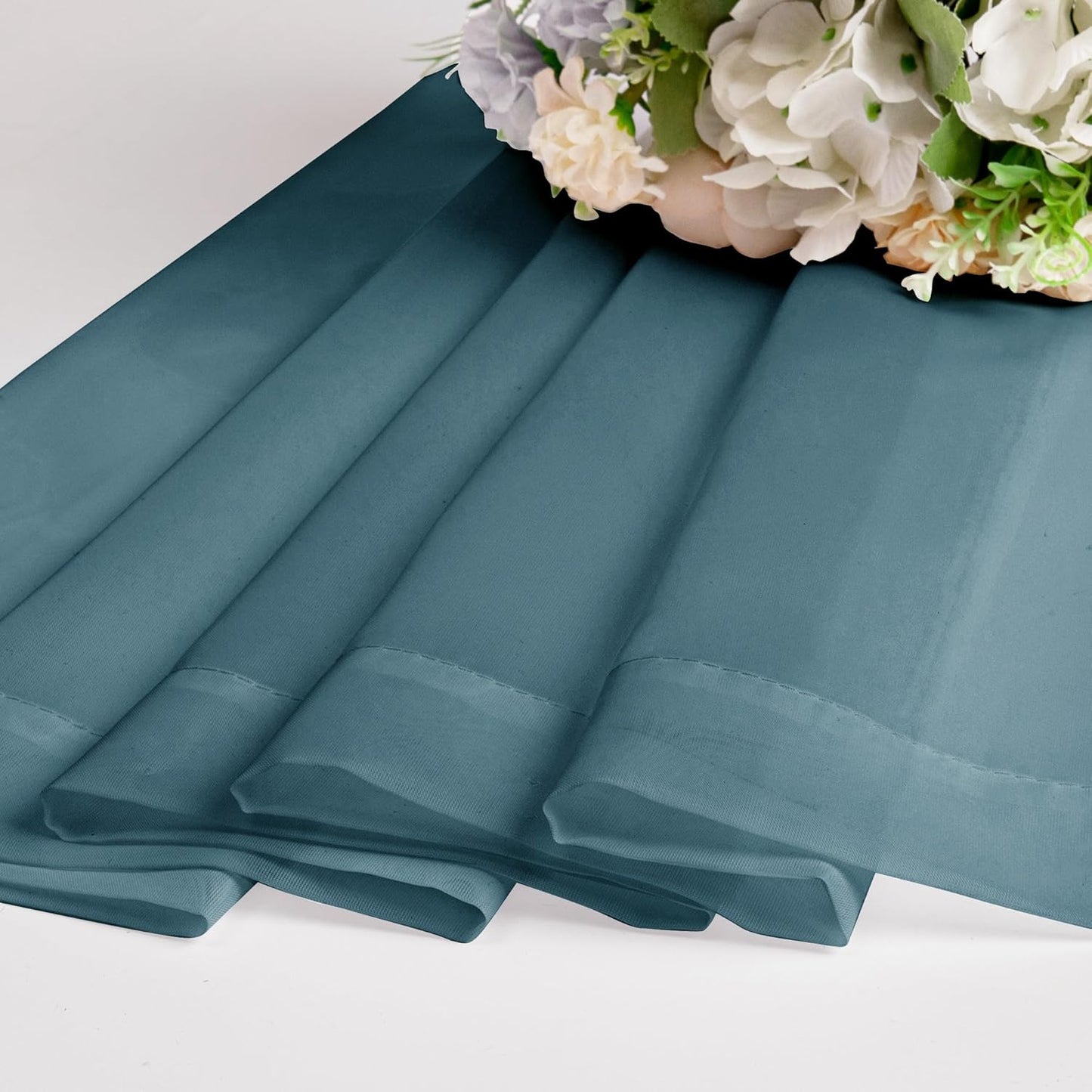 Chyhomenyc Stone Blue Sheer Curtains 45 Inch Long 2 Panels, Light Filtering Rod Pocket Voile Short Curtains Drapes for Living Room Bedroom Small Windows, 42Wx45L Inches