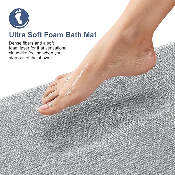 OLANLY Thick Memory Foam Bath Mats Rugs 40x32, Extra Soft Absorbent Bathroom Rug, Quick Dry Bath Mat, Non-Slip, Machine Washable Carpet for Bathroom, Tub and Shower, Home Decor Accessories, Light Grey