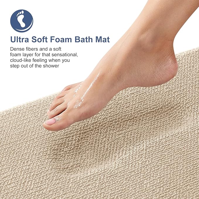 OLANLY Toilet Rugs U-Shaped 24x20, Extra Soft Absorbent Thick Memory Foam Contour Bathroom Rugs, Dry Quickly, Machine Washable, Non-Slip Toilet Bath Mat, Home Decor Accessories, Beige