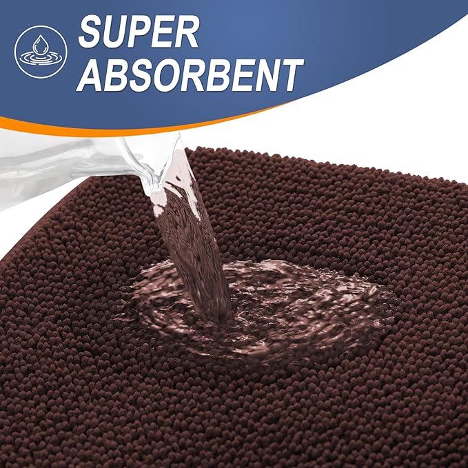 OLANLY Thick Memory Foam Bath Mats Rugs 40x32, Extra Soft Absorbent Bathroom Rug, Quick Dry Bath Mat, Non-Slip, Machine Washable Carpet for Bathroom, Tub and Shower, Home Decor Accessories, Brown