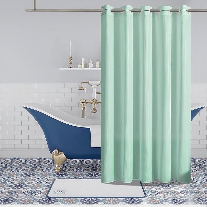 No Hook Stall Size Shower Curtain,48 x 84 Inch Small Half Narrow Shower Curtain Liner,Waterproof Fabric Bathroom Curtains with 6 Plastic Split Grommets,Hotel Grade Machine Washable,Mint Green