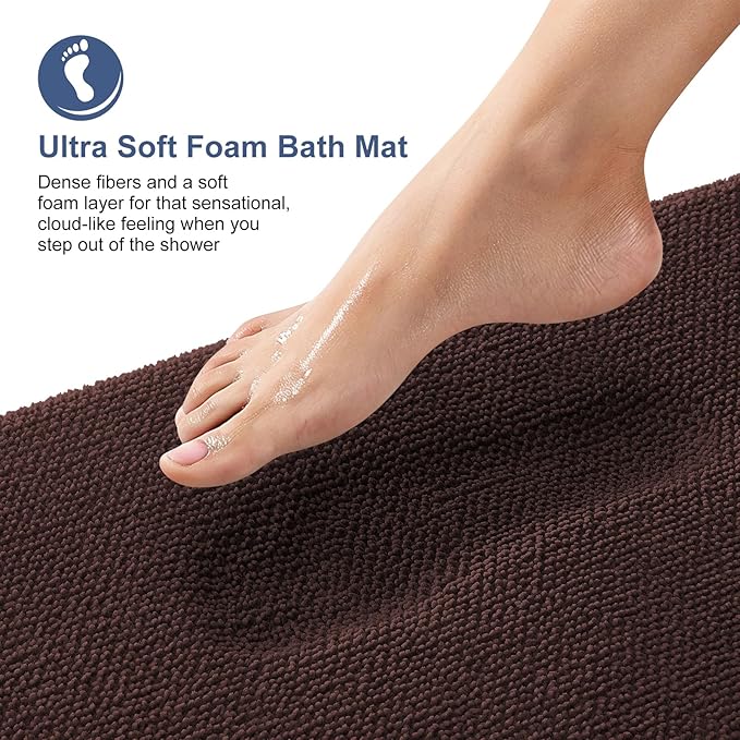OLANLY Toilet Rugs U-Shaped 24x20, Extra Soft Absorbent Thick Memory Foam Contour Bathroom Rugs, Dry Quickly, Machine Washable, Non-Slip Toilet Bath Mat, Home Decor Accessories, Brown