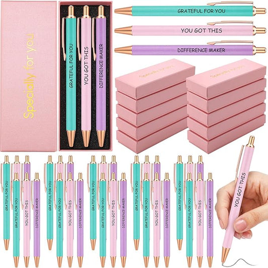 Tenceur 50 Pcs Pink Thank You Gifts for Women Bulk Employee Appreciation Gift Set with 30 Luxury Ballpoint Pens 10 Greeting Cards and 10 Gift Boxes for Teacher Nurse Coworker Volunteers(Appreciate)