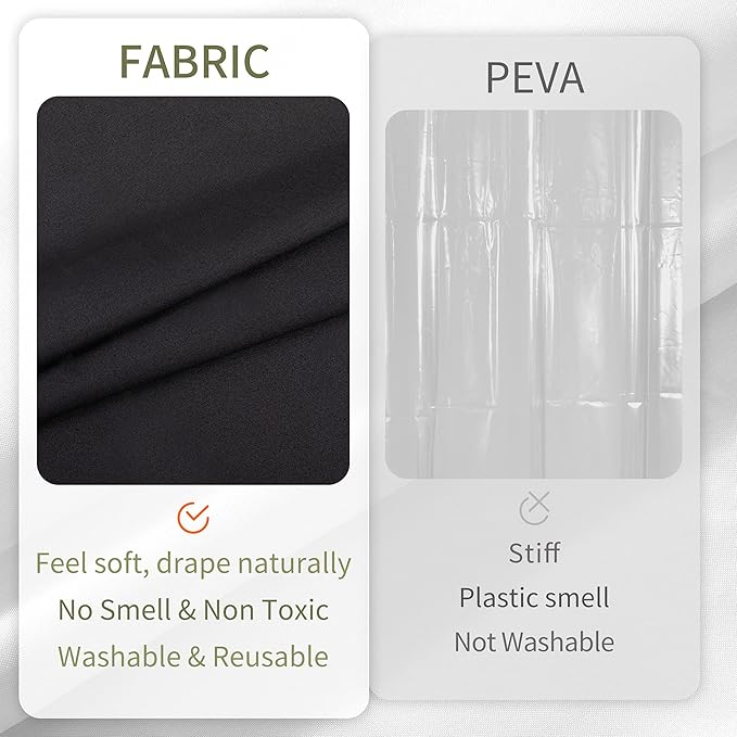 ALYVIA SPRING Stall Fabric Shower Curtain Liner Waterproof - Soft & Lightweight Long Stall Size Shower Curtain with Magnets, Machine Washable - 54x78, Black
