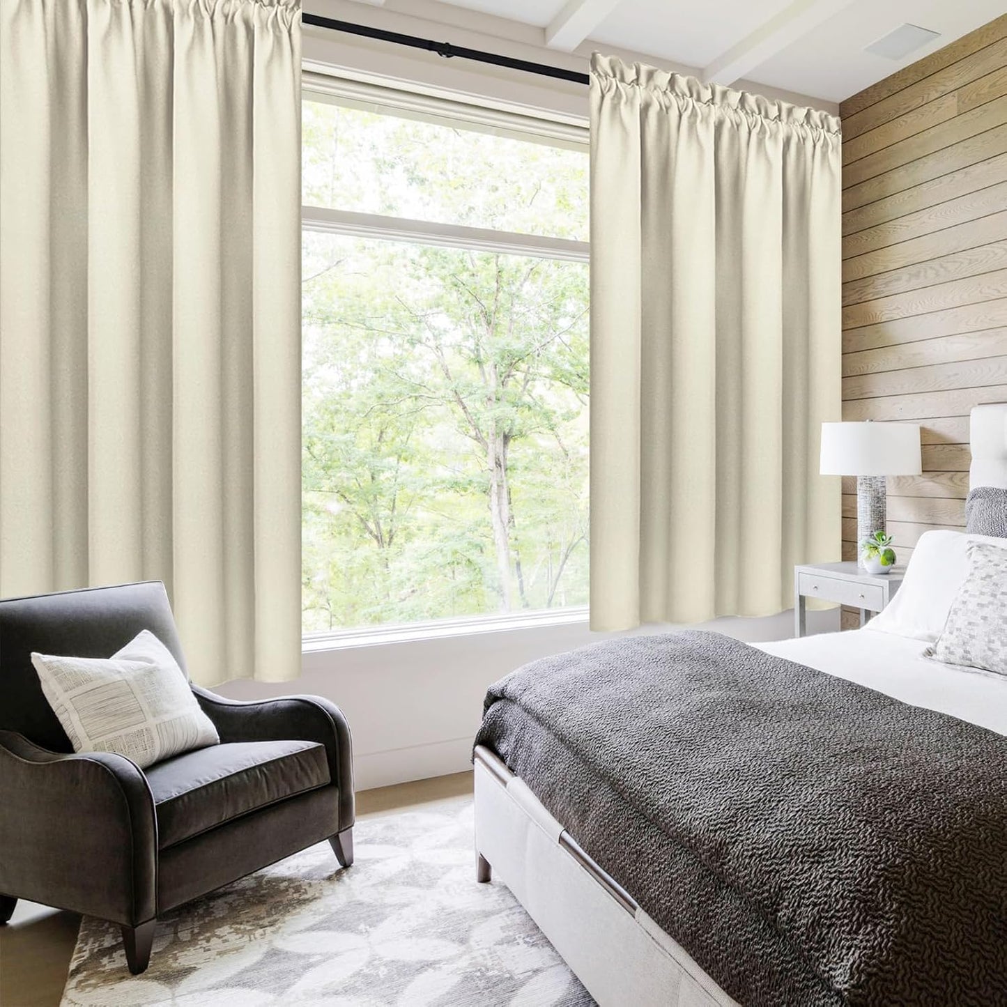DWCN Blackout Curtains for Bedroom – Rod Pocket Thermal Insulated Noise Reducing Noise Reducing Drapes for Living Room, W 42 x L 63 Inch, 2 Panels, Light Beige