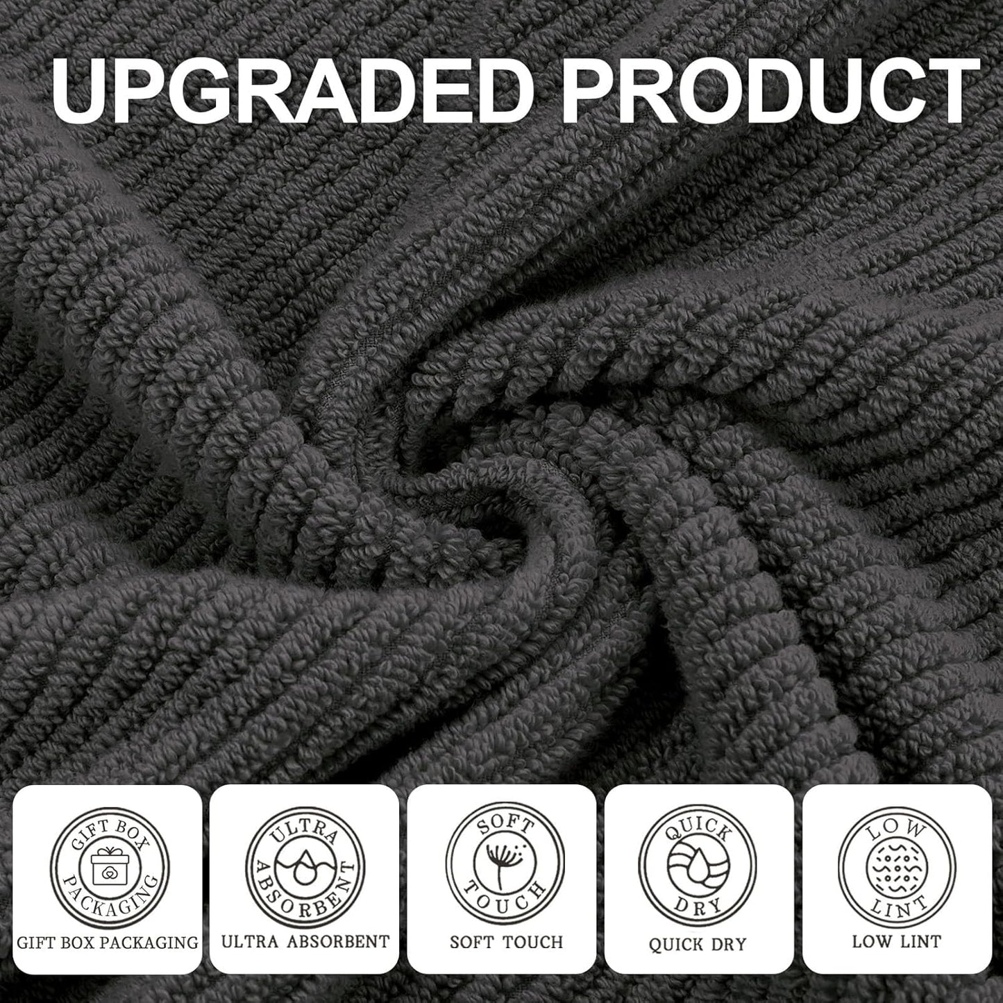 VOOVA & MOVAS Grey Washcloths (6PC, 13"x13") - 100% Cotton | Thick | Quick Dry | Light Weight, 6 Pack Hand Towels, Wash Cloths for Showering, Bathroom Gift Set, Dark Gray