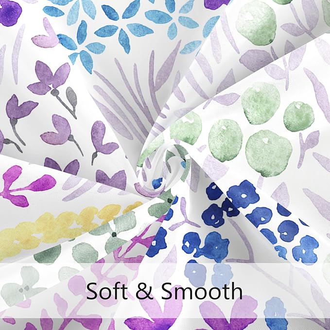 Small Stall Shower Curtain 36 x 72 Inch, Lavender Purple Half Narrow Floral Shower Curtain for Bathroom, Colorful Wildflower Boho Cottagecore Fabric Shower Curtain Set with Hooks