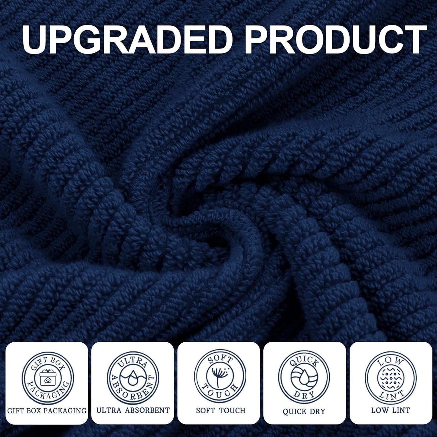 Wash Cloths for Your Face (13"x13") - 100% Cotton | Lightweight | Thick | Quick Dry | Soft | Absorbent, Hand Towels 6 Pack, Wash Cloths for Bathroom & Showering, Towel Gift Set, Navy Blue