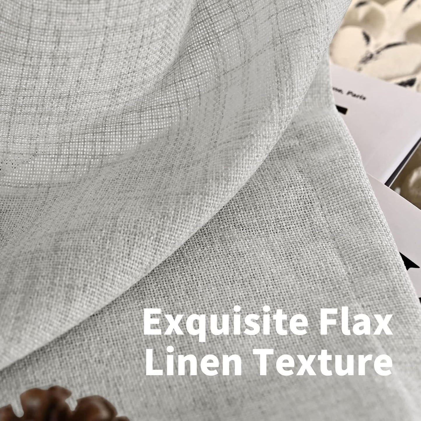 YoungsTex Light Grey Linen Curtains 63 Inches Length 2 Panels for Living Room - Textured Semi Sheer Drapes with Rod Pocket Back Tab Light Filtering for Bathroom Bedroom, 52 X 63 Inch