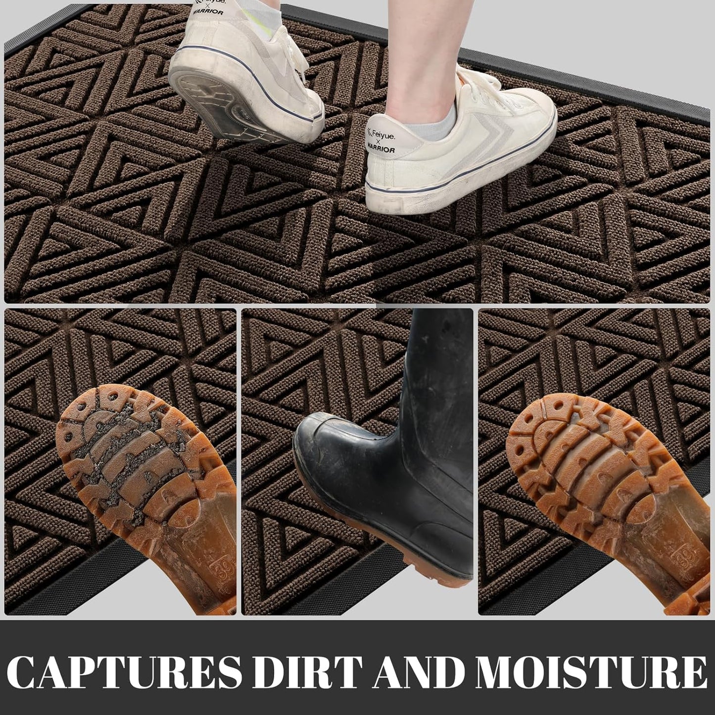 Yimobra Large Door Mat 36x24, All-Weather Waterproof Non-Slip Welcome Matt Outdoor, Heavy Duty Non Slip Doormat for Entryway for Patio and Garage Indoor, Easy Clean, Brown