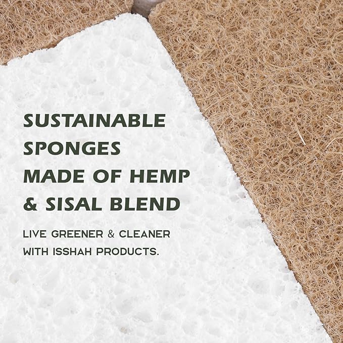 Plant-Based Kitchen Sponges - FSC Certified and PETA Approved, Natural, Eco-Friendly, Biodegradable Sisal Hemp Sponges for Dishes, Cleaning Sponge for Kitchen, Bathroom, Household - 12 Count