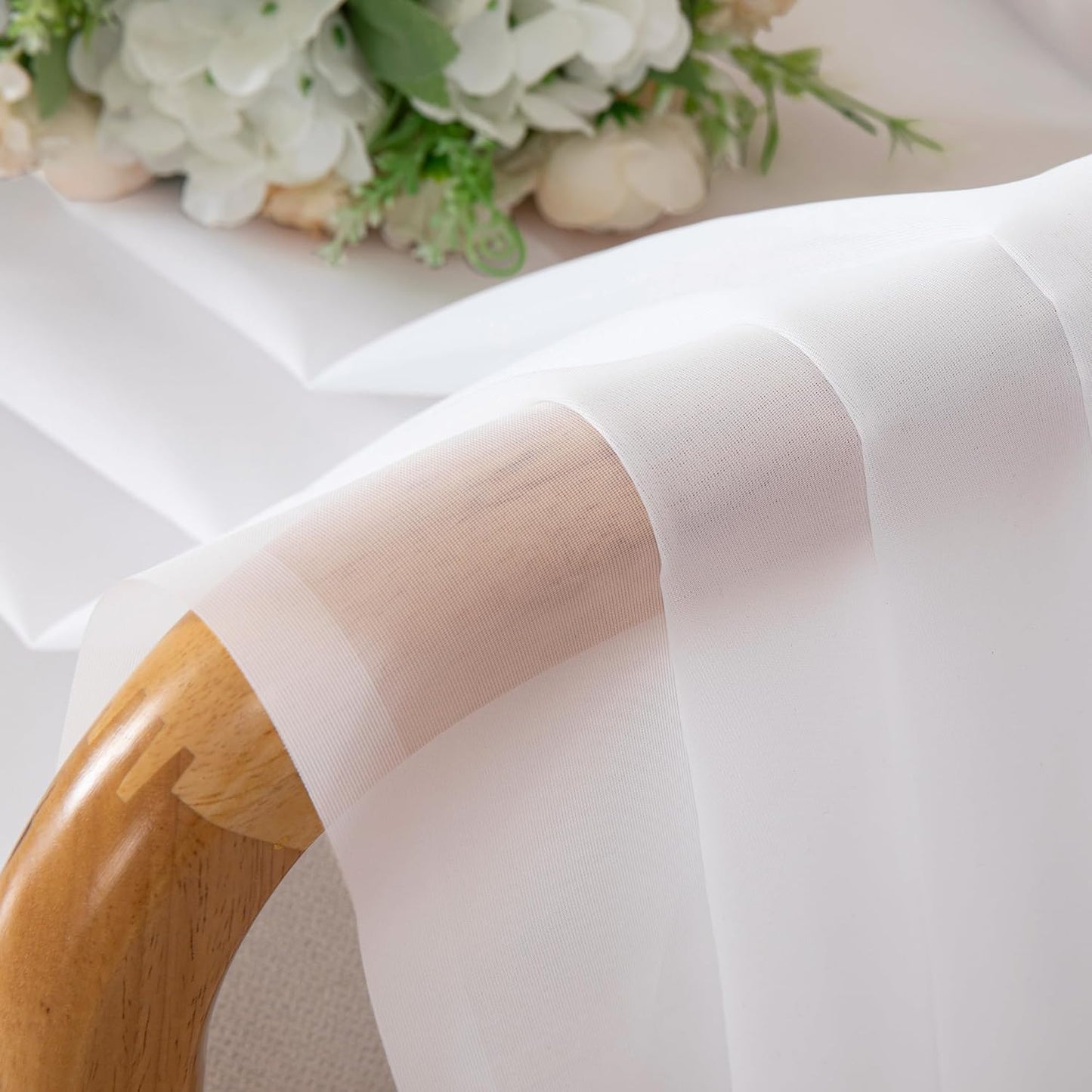 Chyhomenyc White Sheer Curtains 63 Inch Length 2 Panels Set, Light Filtering Rod Pocket Window Curtain Treatment Drapes for Bedroom Living Room, Each 42Wx63L, Set of 2, White