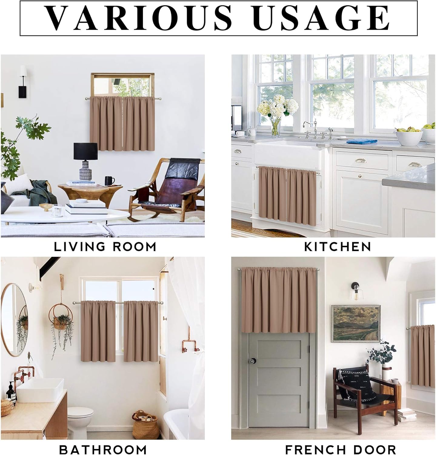 RYB HOME Small Curtains for Kitchen Window - Blackout Privacy Portable Curtain Set for Bedroom Office Bathroom Basement Garage Storage Enclosure RV Bunk, W 34 x L 30 inch, Mocha, 2 Pcs